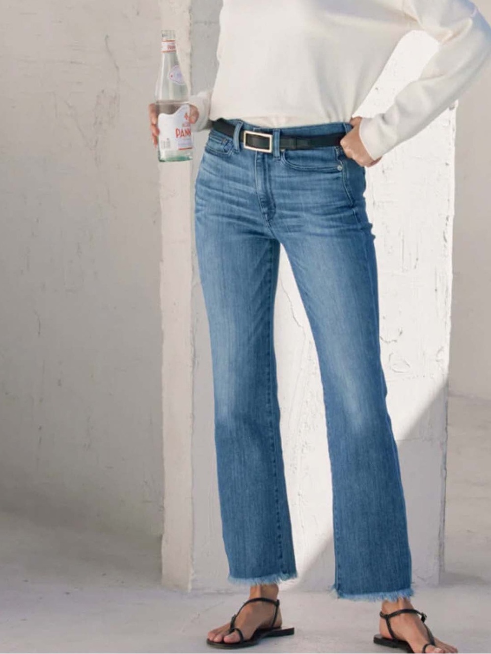 AYR The Pop Mid Rise Straight Leg Denim Jeans Classic Blue Wash Relaxed Size 34L